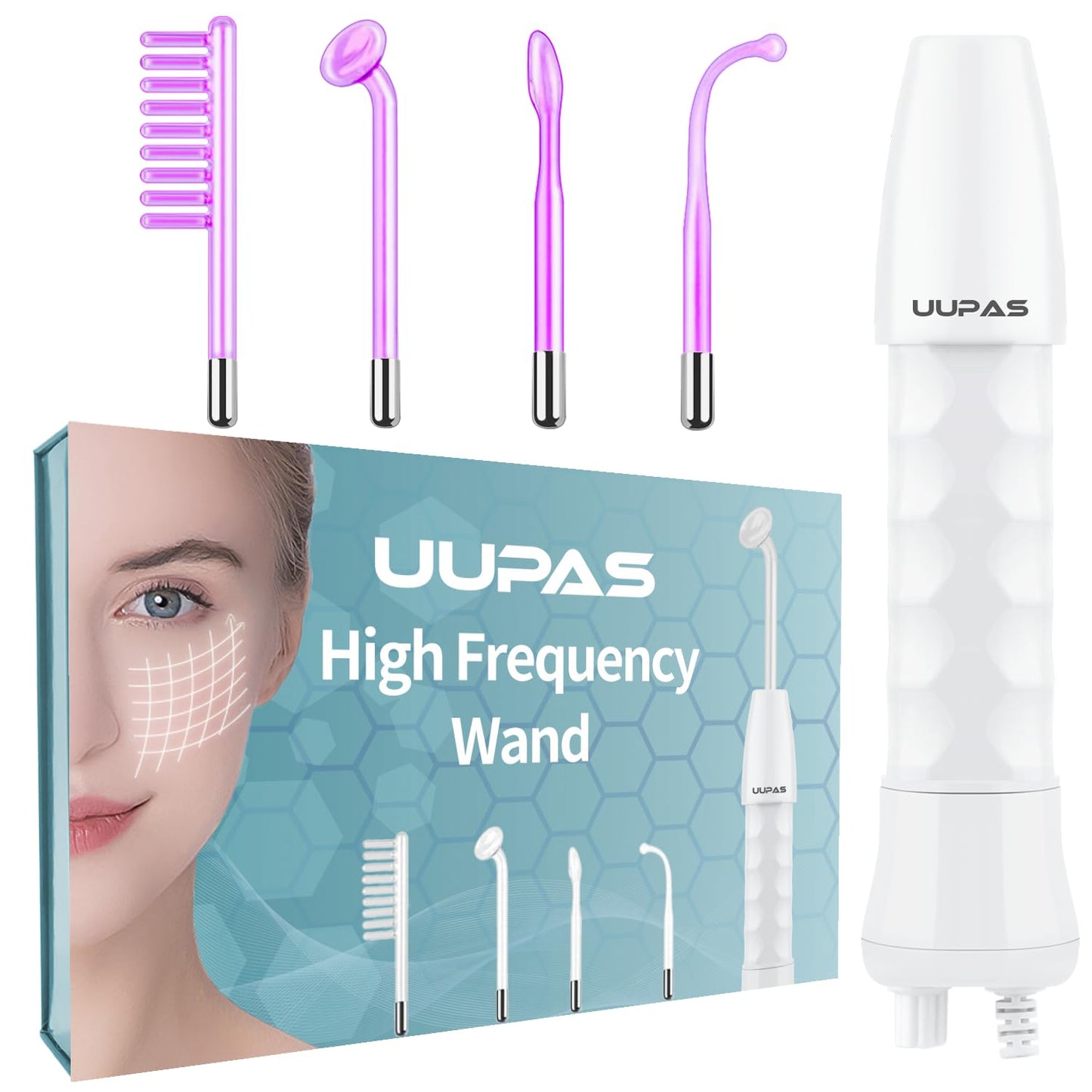 UUPAS Hochfrequenz Gesichtsmaschine, Gesichtsstab, Tragbarer mit 4 violetten Röhren
