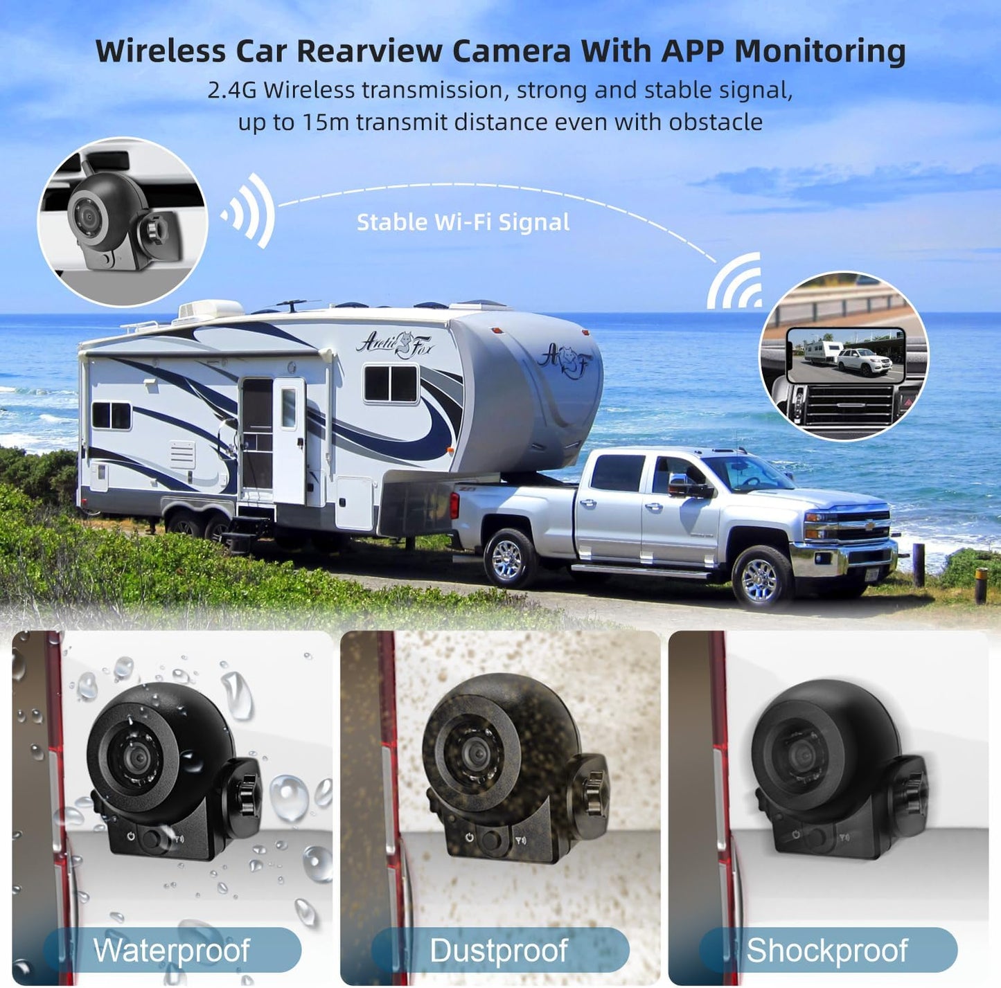 Uzone Rückfahrkamera  Auto Kabellos,Nachtsicht,IP68 Wasserdicht,Magnetisch