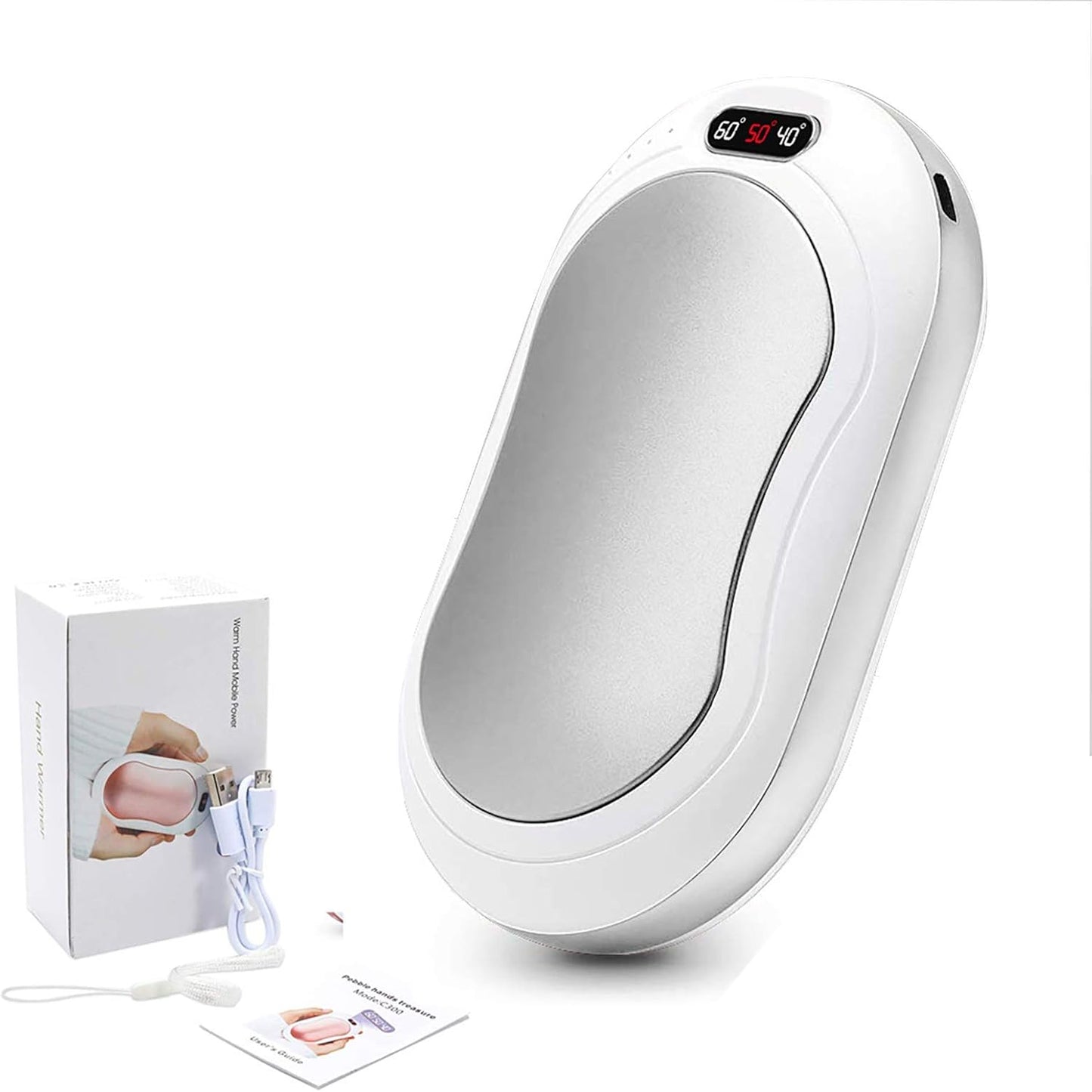 Voneta Handwärmer, wiederaufladbar, wiederverwendbar, USB,10.000 mAh (Silber)