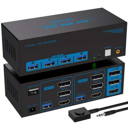 VPFET 8K60Hz Displayport HDMI KVM Switch 2 PC 3 Monitore USB 3.0 DP1.4