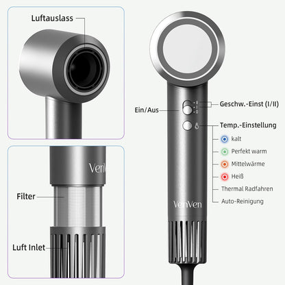 Venven Ionen Haartrockner & Professioneller Fön mit 110.000 U/min Bürstenlos-Motor