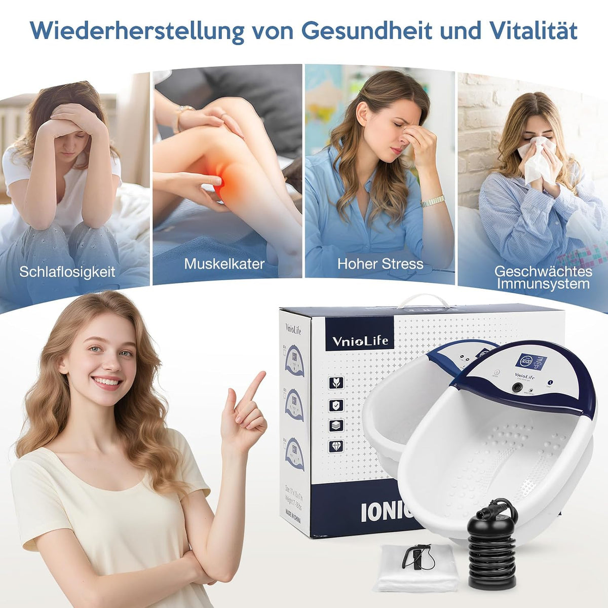 Vniolife Ionen Fußbad, Ionen Fussbad Detox mit Timer, Fußspa Reiniger mit Wassersack