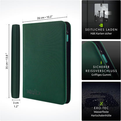 Vault X 9-Taschen-Trading-Kartenordner mit Reißverschluss, 360 Karten (Grün)