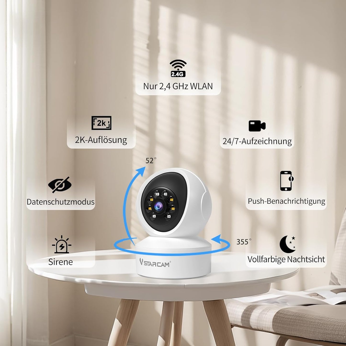 VSTARCAM kamera mit APP Farb-Nachtsicht WLAN Kamera 2K  Zwei-Wege Tracking Bewegungserkennung