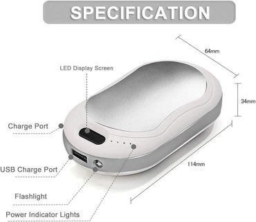 Voneta Handwärmer, wiederaufladbar, wiederverwendbar, USB,10.000 mAh (Silber)