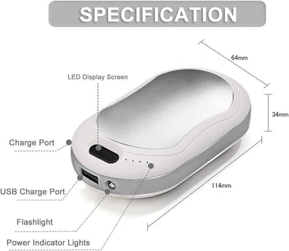 Voneta Handwärmer, wiederaufladbar, wiederverwendbar, USB,10.000 mAh (Silber)