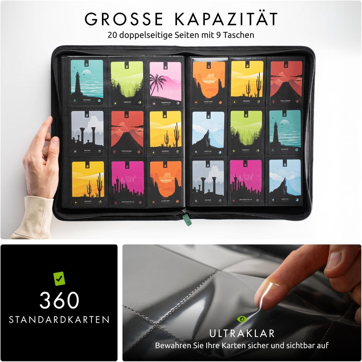 Vault X 9-Taschen-Trading-Kartenordner mit Reißverschluss, 360 Karten (Grün)