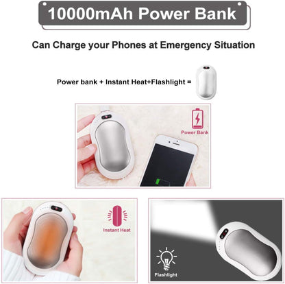 Voneta Handwärmer, wiederaufladbar, wiederverwendbar, USB,10.000 mAh (Silber)