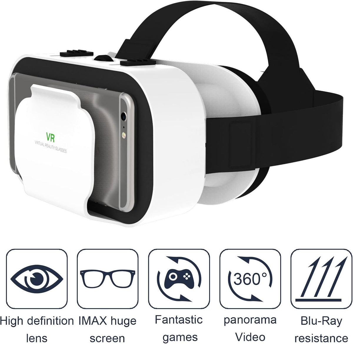 Casque de réalité virtuelle avec lunettes 3D, casque de réalité virtuelle pour jeux de réalité virtuelle et films 3D