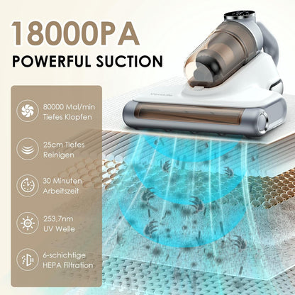VersLife M6 Kabelloser Milbensauger für Matratzen, 18Kpa mit 253.7nm UV-C Licht