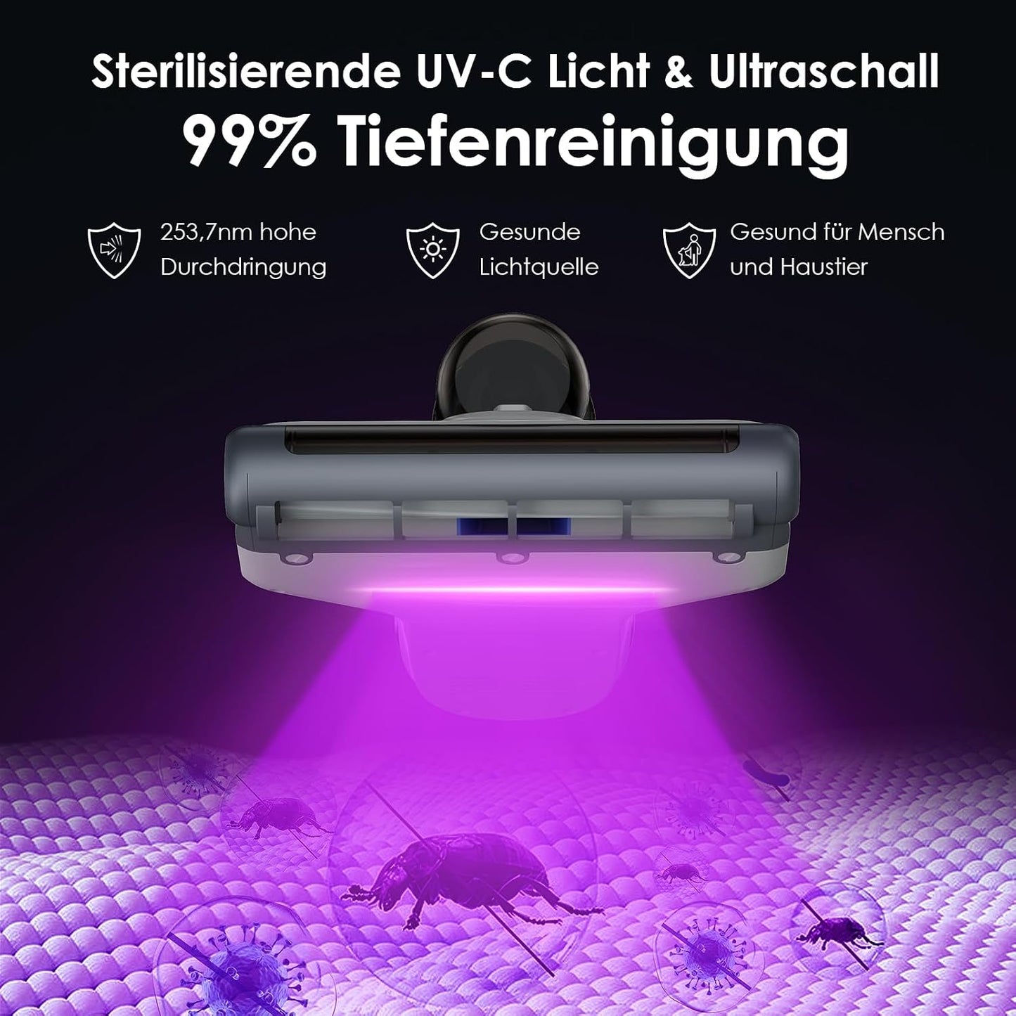 VersLife M6 Kabelloser Milbensauger für Matratzen, 18Kpa mit 253.7nm UV-C Licht