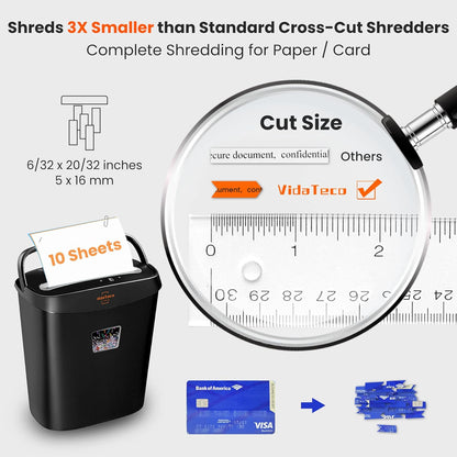 Vitadeco Schredder, 10 Blatt Querschnitt (P-4) Aktenvernichter,Tragbares Griffdesign & 15L Behälter