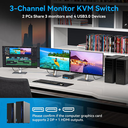 VPFET 8K60Hz Displayport HDMI KVM Switch 2 PC 3 Monitore USB 3.0 DP1.4