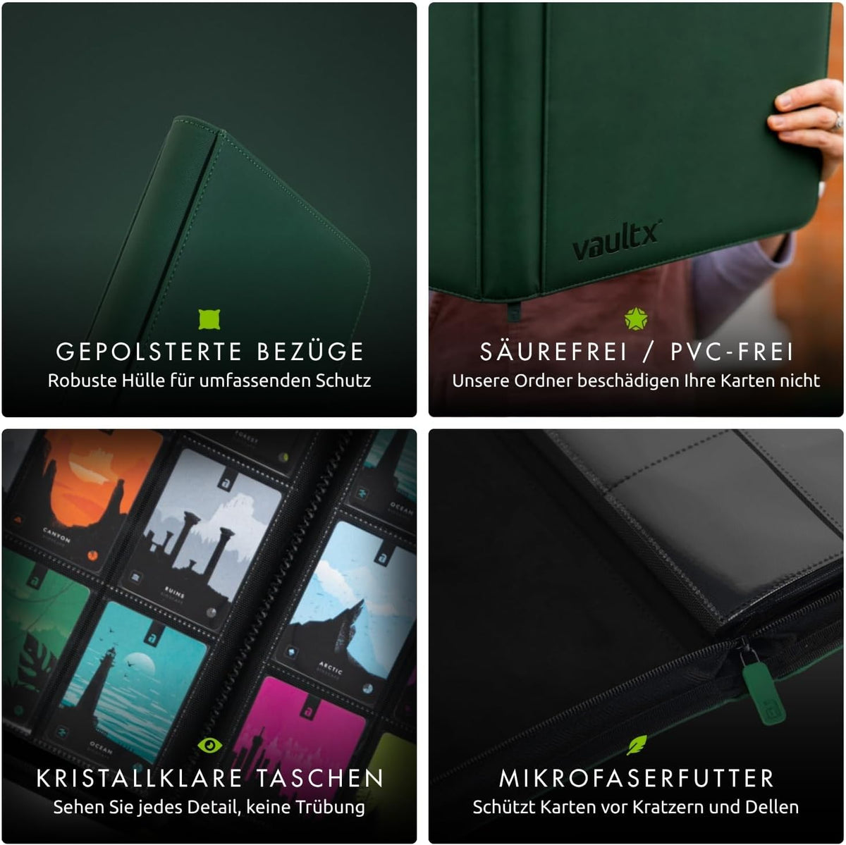 Vault X 9-Taschen-Trading-Kartenordner mit Reißverschluss, 360 Karten (Grün)