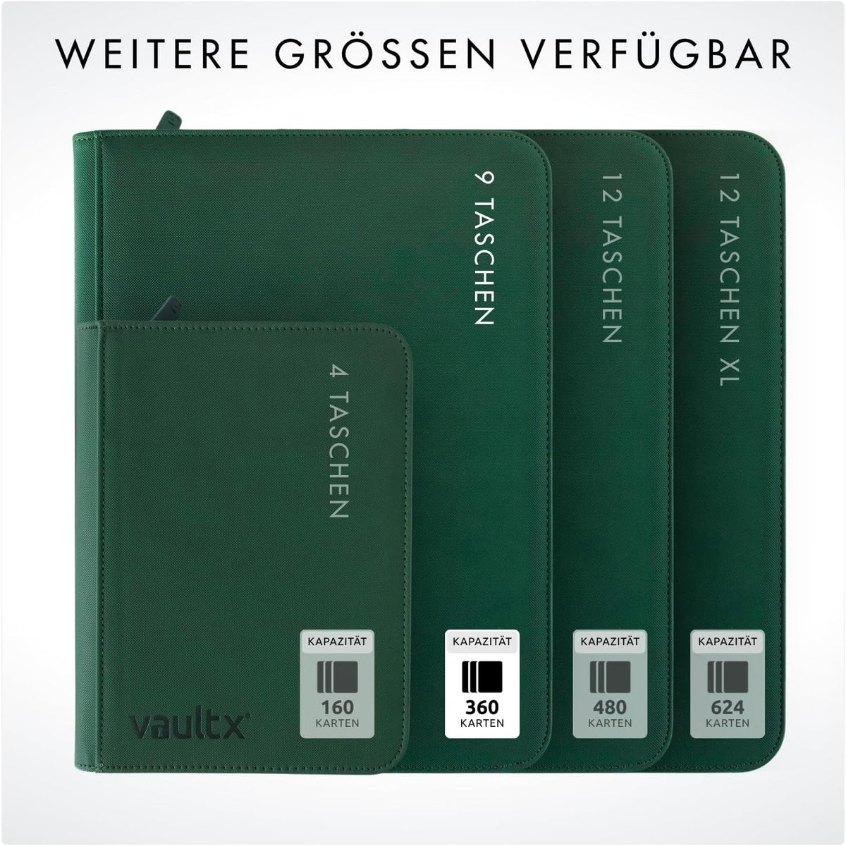 Vault X 9-Taschen-Trading-Kartenordner mit Reißverschluss, 360 Karten (Grün)