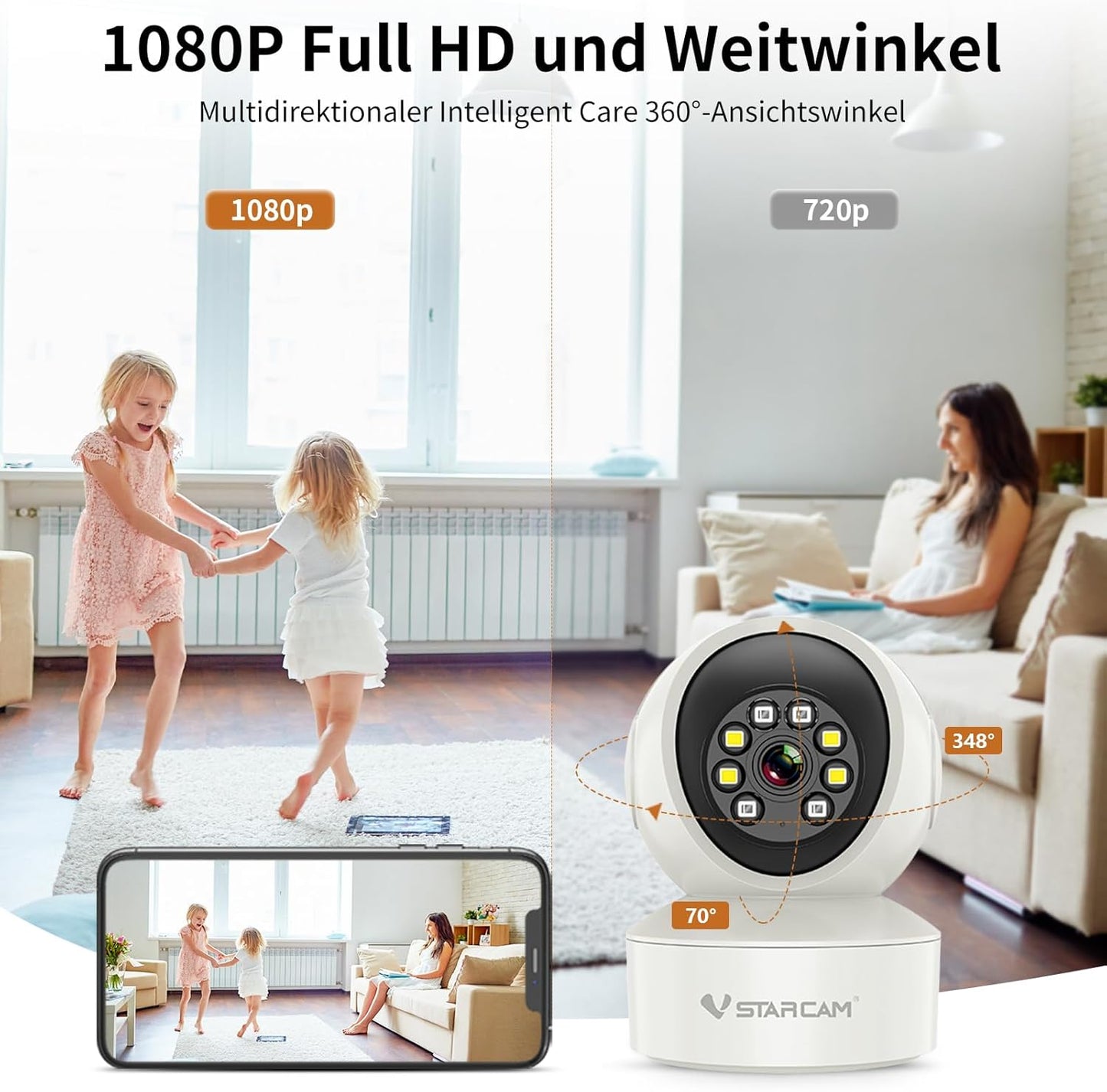VSTARCAM kamera mit APP Farb-Nachtsicht WLAN Kamera 2K  Zwei-Wege Tracking Bewegungserkennung