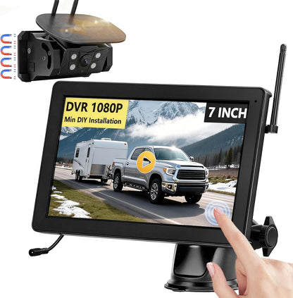 VASTEND Rückfahrkamera Kabellos Solar Magnetische 7'' 1080P Touchscreen IPS Monitor, 9600mAh Akku