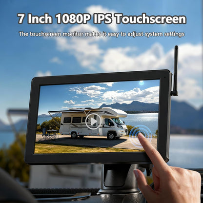 VASTEND Rückfahrkamera Kabellos Solar Magnetische 7'' 1080P Touchscreen IPS Monitor, 9600mAh Akku