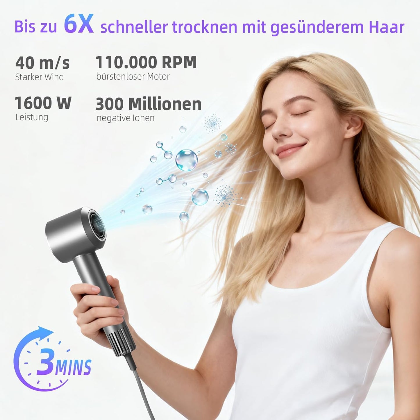 Venven Ionen Haartrockner & Professioneller Fön mit 110.000 U/min Bürstenlos-Motor