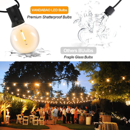 VANDABAO LED Lichterkette Außen Strom  G40 40M 56+2 Glühbirnen  IP44 Wasserdicht