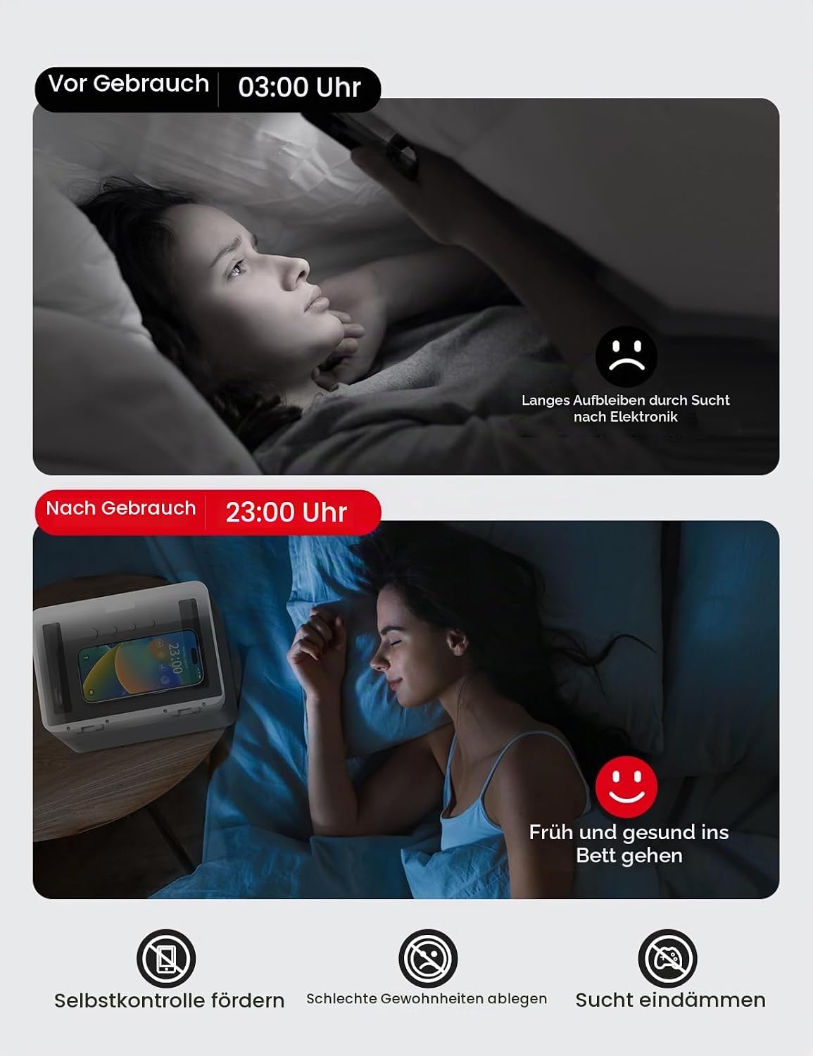 Vaydeer Handy-Safe mit Zeitschloss Box Timer bis 365 Tage, USB-C-Notstromversorgung,