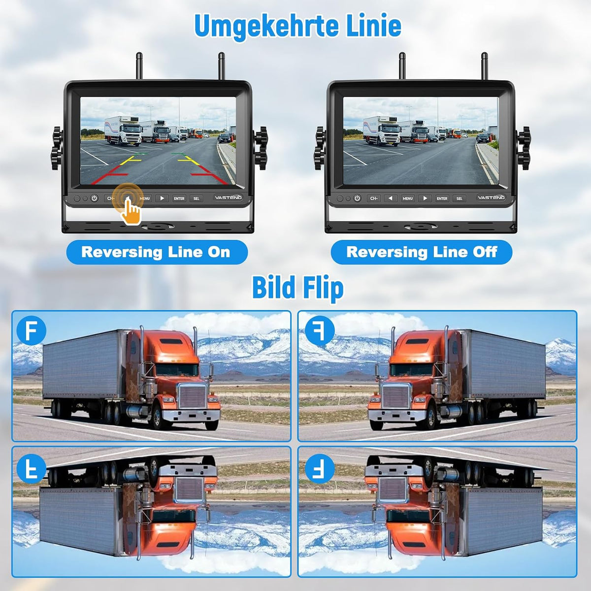 VASTEND Rückfahrkamera Kabellos mit 7 Zoll IPS Monitor 1080P Funksystem (VE-7A)