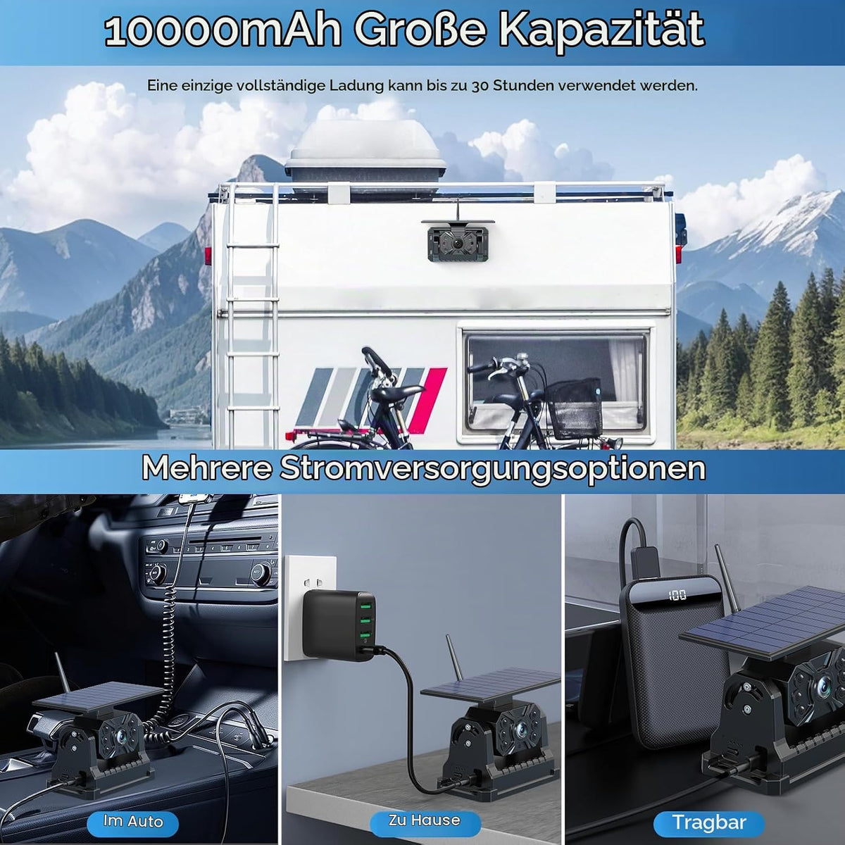 VASTEND Magnetische Rückfahrkameras  7"  Funk Kabellos Solar 10000mAh Akku,VS-7A2