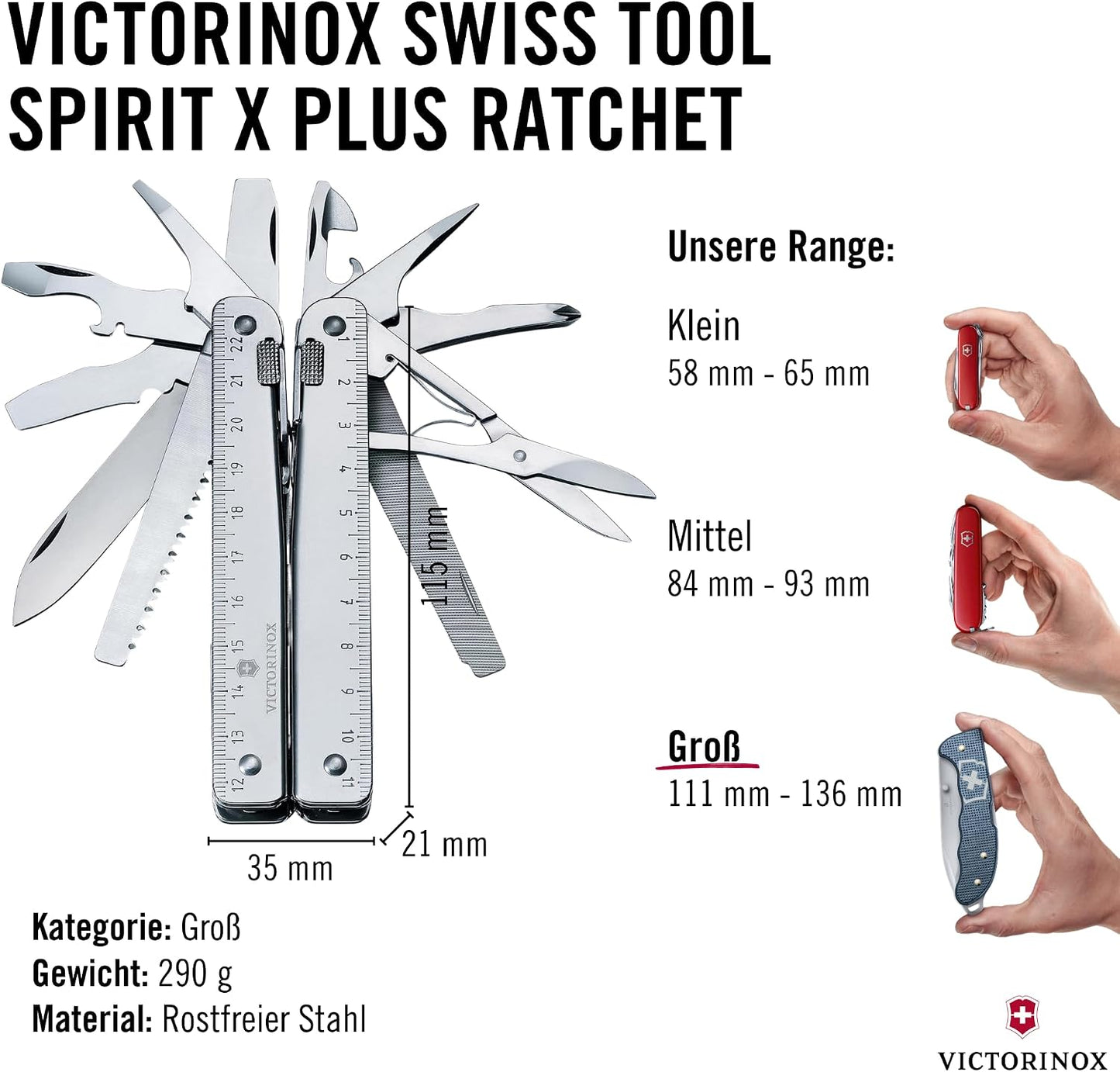 Victorinox, Schweizer Taschenmesser Swiss Tool X Plus Ratchet, 40 Funktionen,Silber