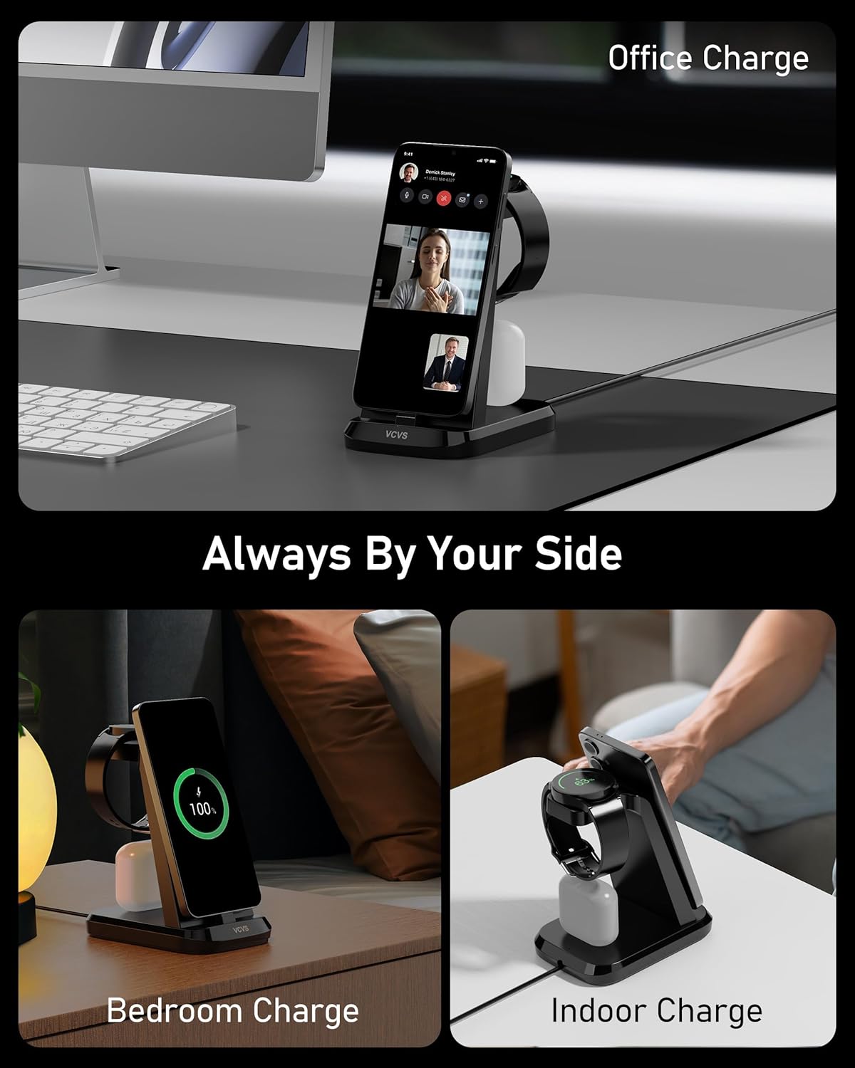 VCVS 36 W USB C Super Schnellladestation  3-in-1 für Samsung Handys, Uhren, Ohrhörer,