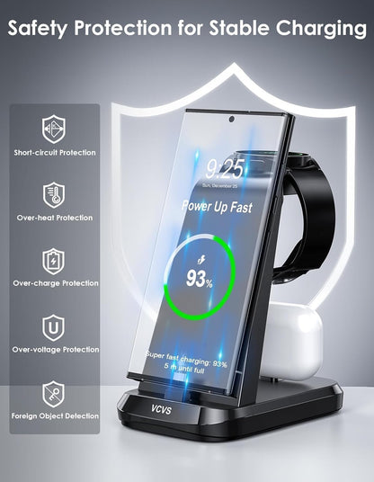 VCVS 36 W USB C Super Schnellladestation  3-in-1 für Samsung Handys, Uhren, Ohrhörer,