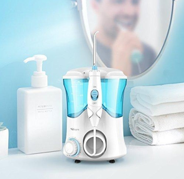 Vellepro Elektrisch Munddusche Wasser Flosser Kabellos  mit 8 Düsen, 600 ml