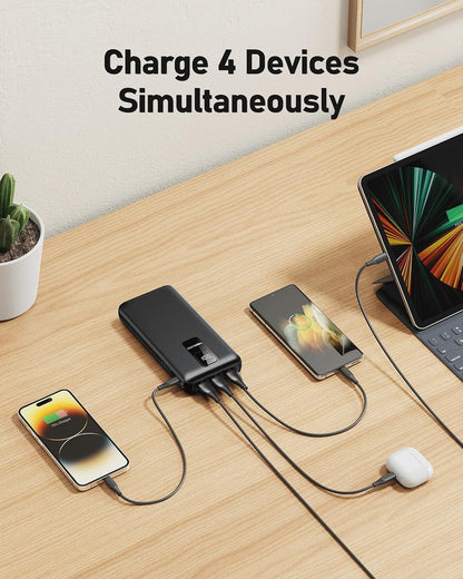 VEEKTOMX  30000 mAh Powerbank mit PD&QC USB C, 4 USB-Ausgänge