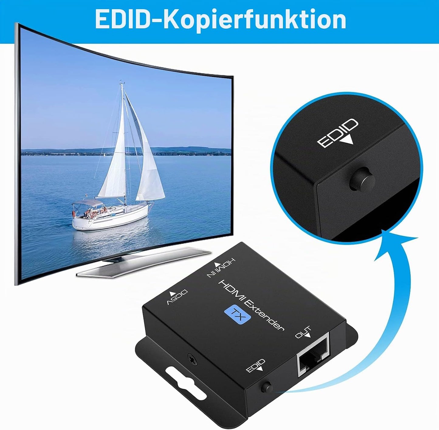 VEDINDUST HDMI Extender, Over Cat5e/6/7  HDMI Transmitter Empfänger (1080P 50m POC)