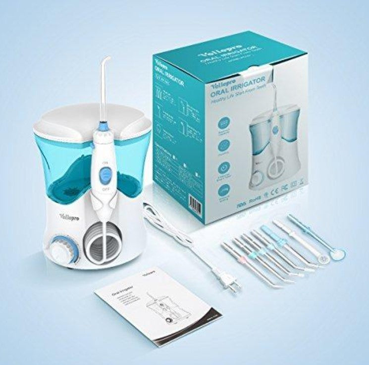 Vellepro Elektrisch Munddusche Wasser Flosser Kabellos  mit 8 Düsen, 600 ml
