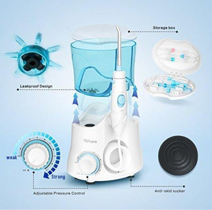 Vellepro Elektrisch Munddusche Wasser Flosser Kabellos  mit 8 Düsen, 600 ml