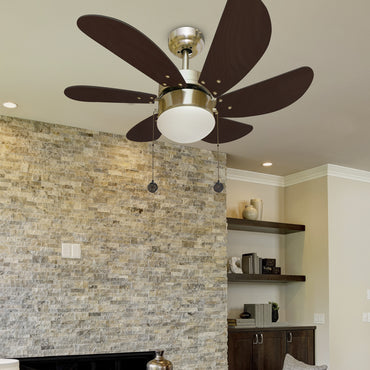 DELFIN Deckenventilator mit Licht 1XE27 Leder/Kirschbaum, 6 Flügel und Wendemotor, AkunaDecor