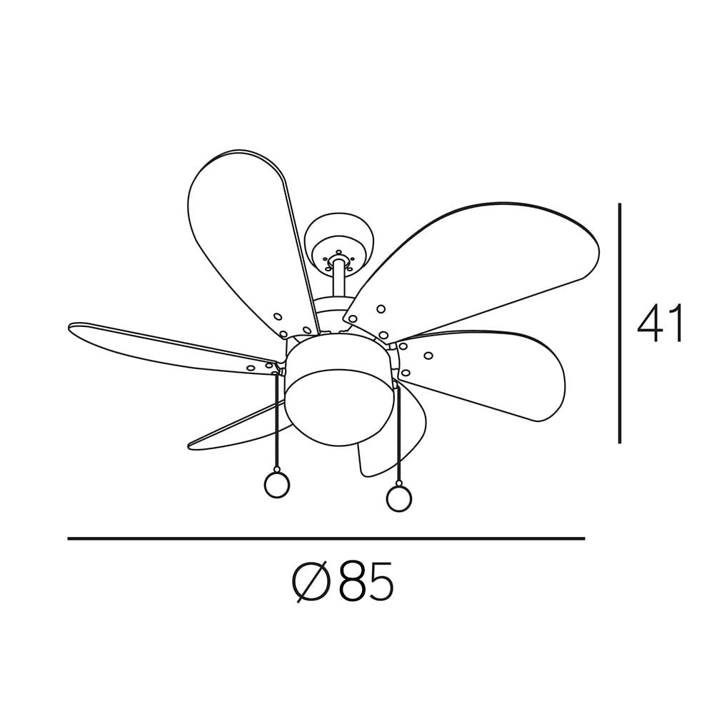 DELFIN Deckenventilator mit Licht 1XE27 Leder/Kirschbaum, 6 Flügel und Wendemotor, AkunaDecor