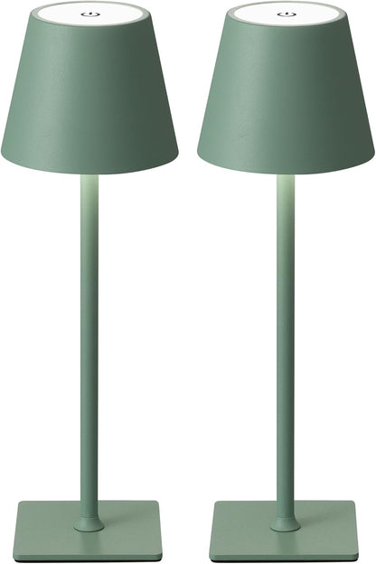 Visdanfo Kabellose Tischlampe, tragbare LED-Schreibtischlampe (2 pack) 4000 mAh, 3 Farben Grün