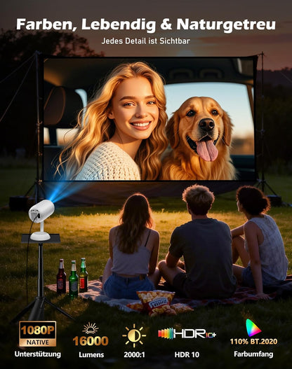 VGKE Mini Beamer mit Android-App, 3D TOF-Autofokus, 16000 Lumen Full HD 4K Unterstützung