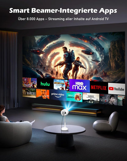 VGKE Mini Beamer mit Android-App, 3D TOF-Autofokus, 16000 Lumen Full HD 4K Unterstützung