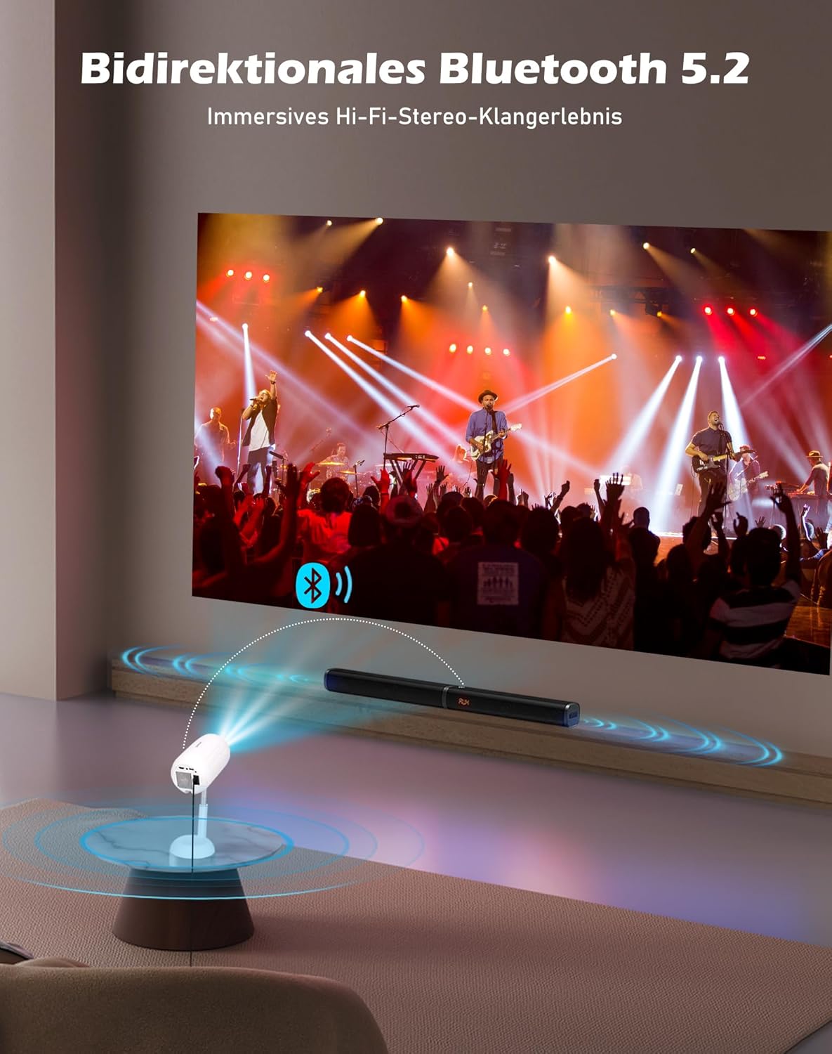VGKE Mini Beamer mit Android-App, 3D TOF-Autofokus, 16000 Lumen Full HD 4K Unterstützung