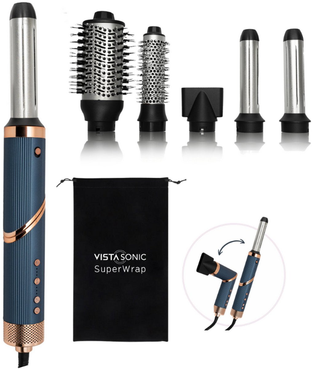 VistaSonic SuperWrap Haarstyler, 5-in-1,  Airstyler, Lockenstab, Haartrocknerbürste, Tiefblau