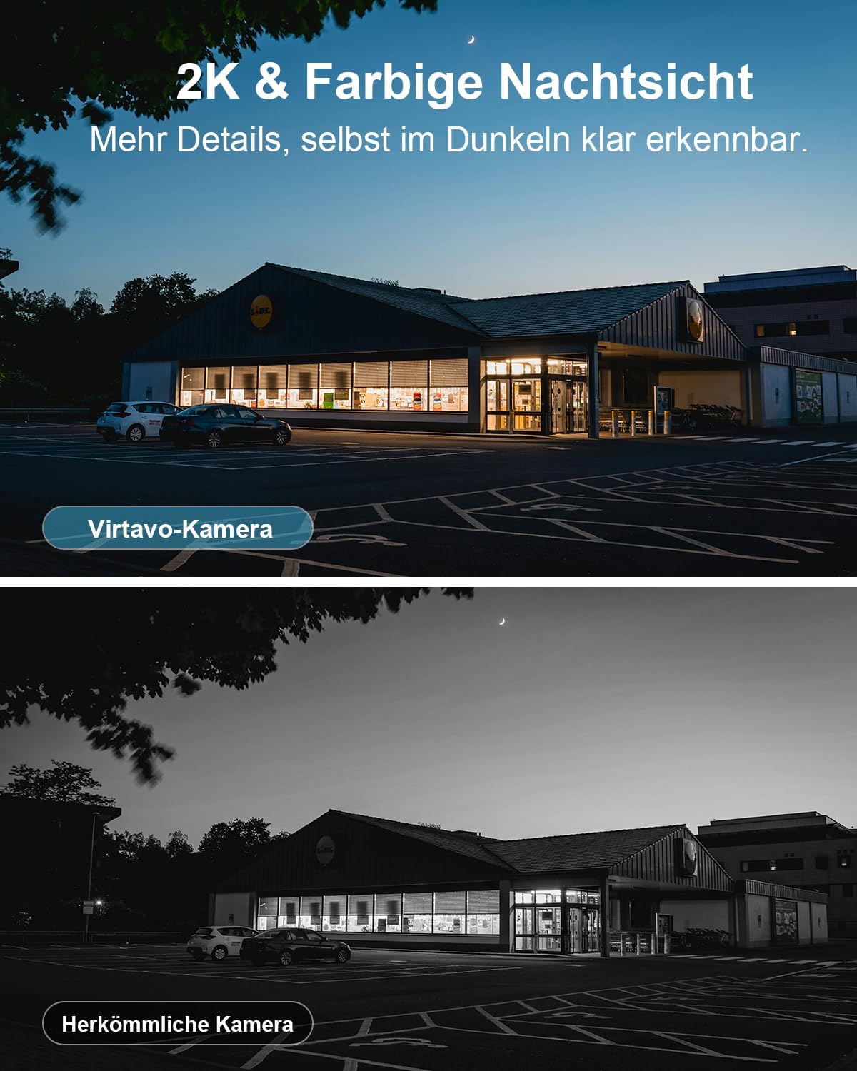Virtavo 2K Überwachungskamera Aussen Kabellos Farbnachtsicht 2-Wege Weiß