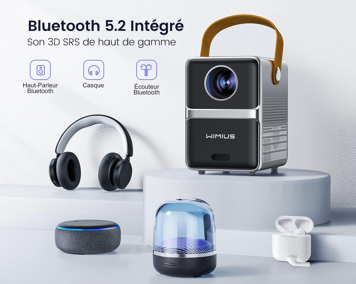 WiMiUS Mini Projektor, 16000 Lumen 5G WiFi Bluetooth 5.2 tragbarer Beamer,