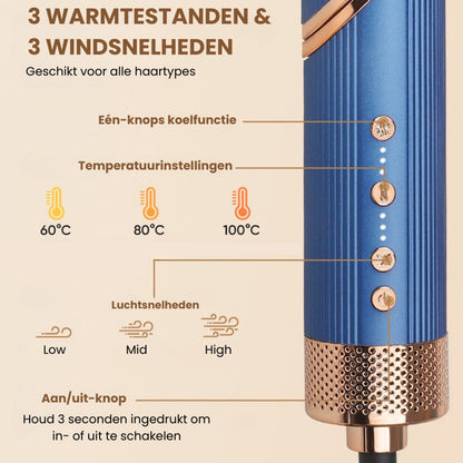 VistaSonic SuperWrap Haarstyler, 5-in-1,  Airstyler, Lockenstab, Haartrocknerbürste, Tiefblau
