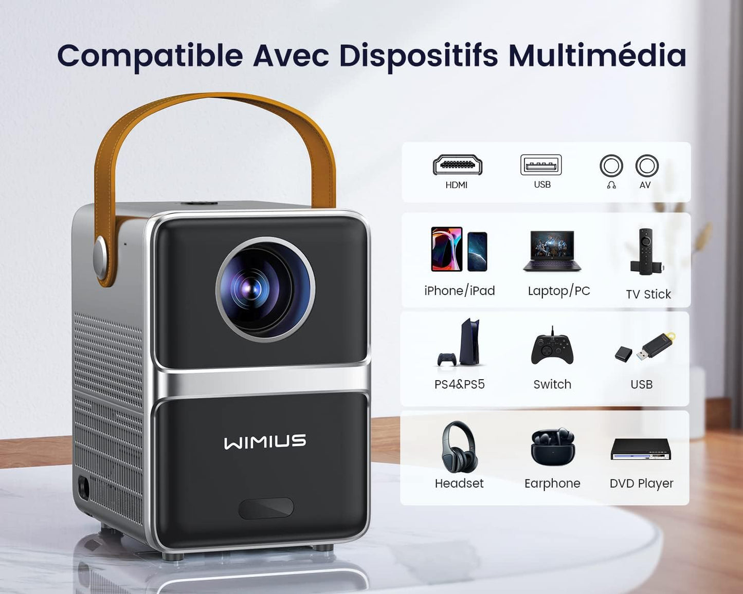 WiMiUS Mini Projektor, 16000 Lumen 5G WiFi Bluetooth 5.2 tragbarer Beamer,