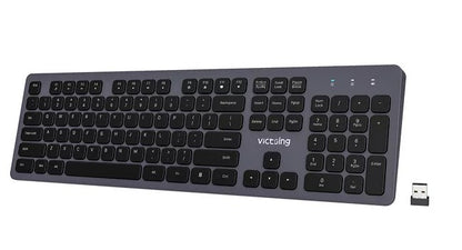 Victsing 2,4 G kabellose Tastatur, (QWERTZ) über USB wiederaufladbare kabellose Computertastatur, leise, ergonomische, schlanke Tastatur mit 12 Multimedia-Verknüpfungen für Laptops, Desktop, Chromebook, Notebook