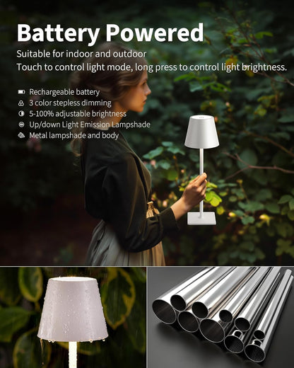 Visdanfo Kabellose Tischlampe, tragbare LED-Schreibtischlampe (2 pack) 4000 mAh, 3 Farben Weiß