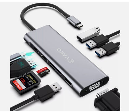 VAKO USB C Hub 9 EN 1 Adaptateur Multiport DMI VGA Carte SD incl. Micro USB 3.0 2.0