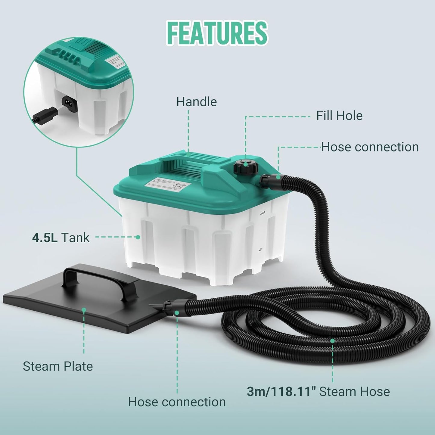 VLOXO 2300W Tapetendämpfer Stripper 4,5L Tapetenentferner 70 Min Dampfzeit
